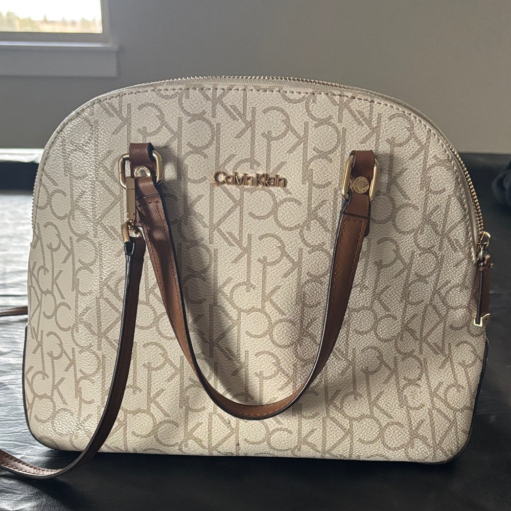 Calvin Klein Beige and Brown Shoulder Bag